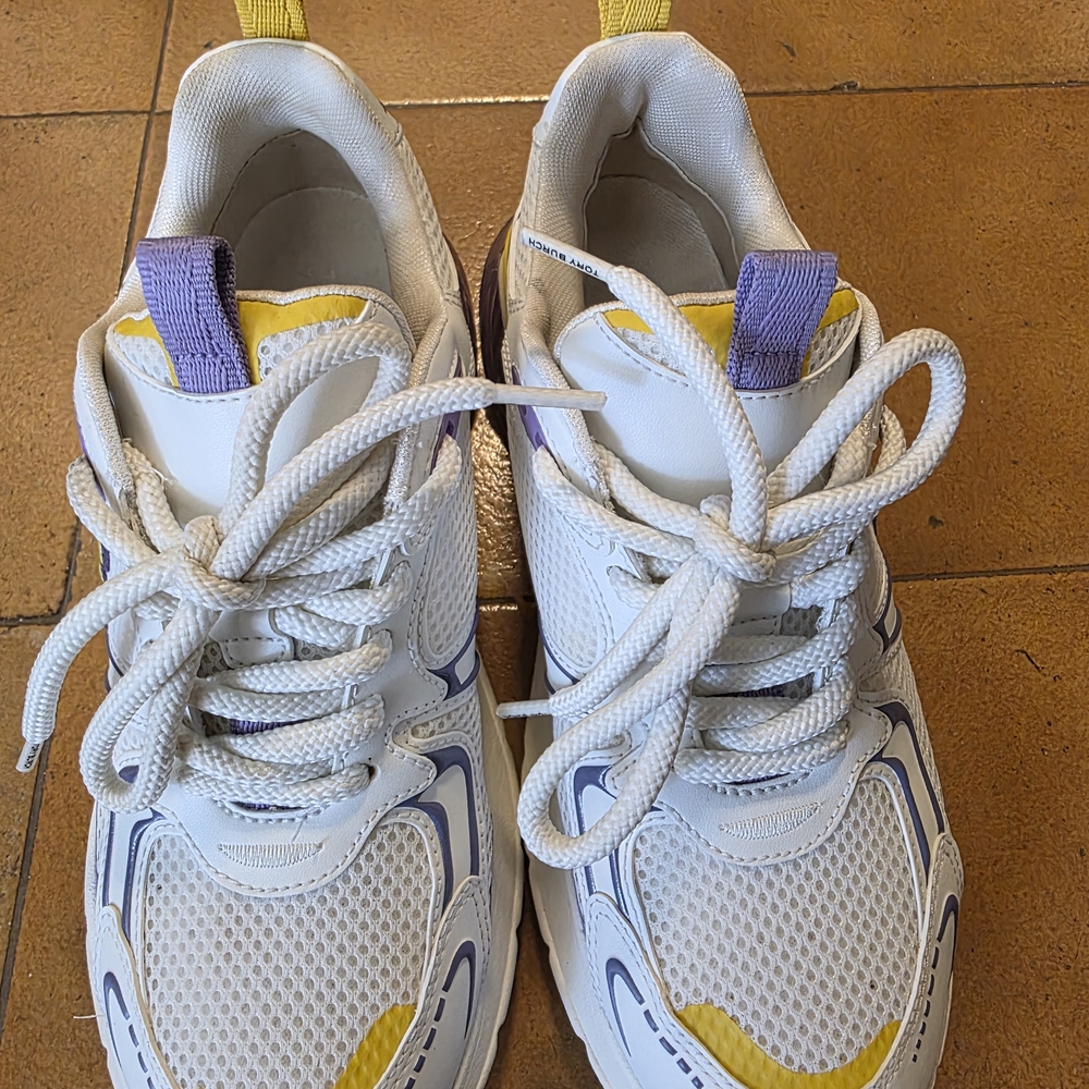 Tory Burch White Sneakers with Yellow and Purple Accents